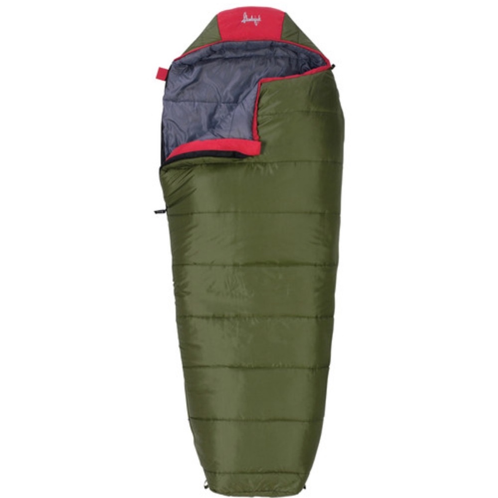 Slumberjack L’il Scout 40 Youth Sleeping Bag Hunter Green, Red, and Gray